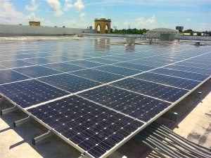 Commercial solar energy pv array system flat roof strip mall